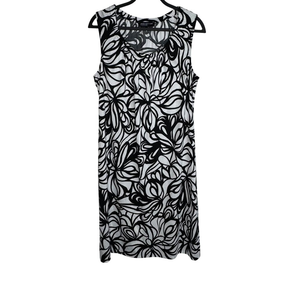 Jones New York Semi Sheer Black & White Sleeveless Abstract Floral Dress‎ XL